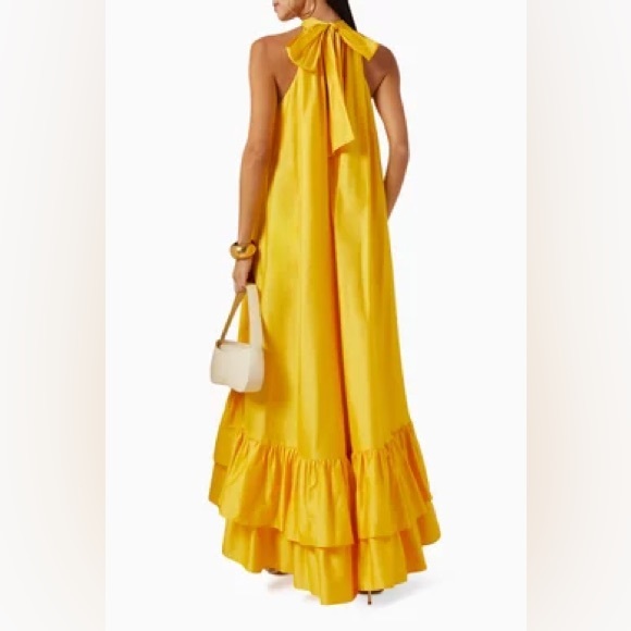 Alice + Olivia Jovie Yellow Halter Ruffle Maxi Dress Size Small - Picture 4 of 14